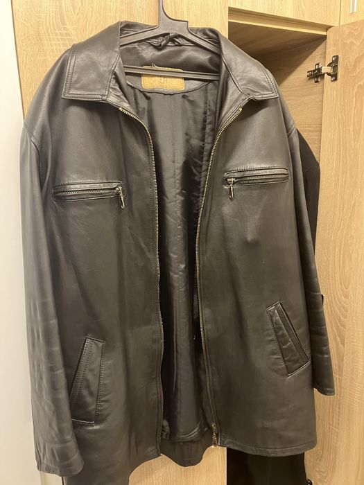Мъжко черно кожено яке с подплата размер 52
