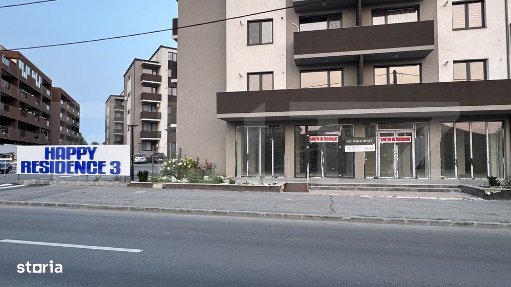Spatiu comercial parter bloc nou, 136 mp open space, vitrina, terasa,