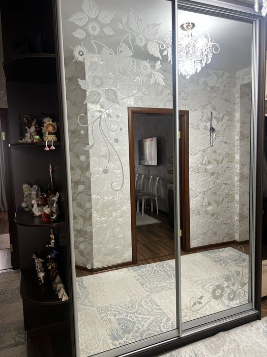 Стильный шкаф-купе с зеркалом и рисунком