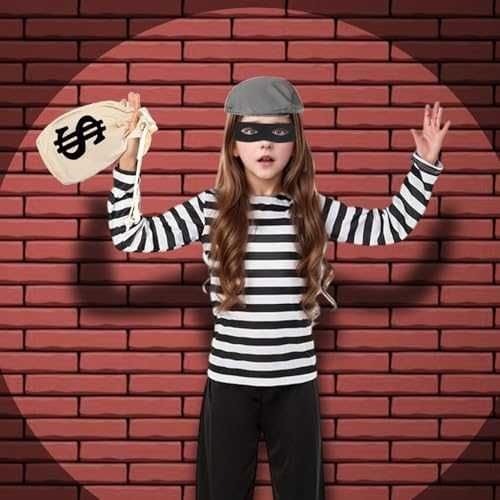 Нов Костюм крадец за деца с маска аксесоари за Хелоуин торба банкноти