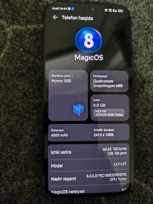 Honor x8b Aybi yuq 128 GB