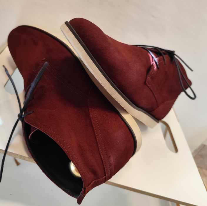 Ghete derby chukka plain toe Pat Calvin 43 casual suede piele naturala moale caramiziu