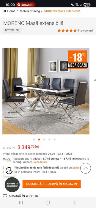 Masă dining de sticlă Mobexpert