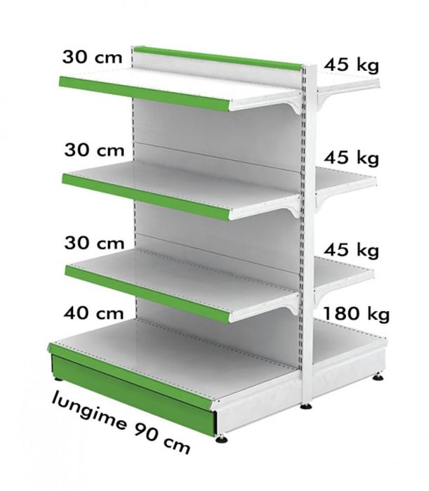 Raft metalic de mijloc/ Gondola/ 90x140cm/ 40cm baza, 6 polite de 30cm