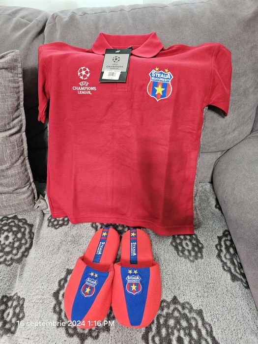 Tricou polo Steaua București licențiat Champions League mărime 128 și papuci nr31
