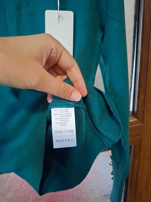 Helancă damă verde, moale și călduroasă, lână și cașmir