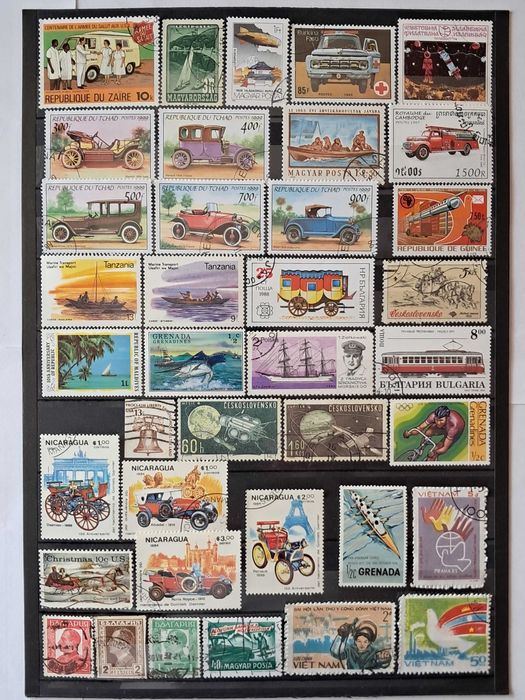 Пощенски марки тема ”Превозни средства”.