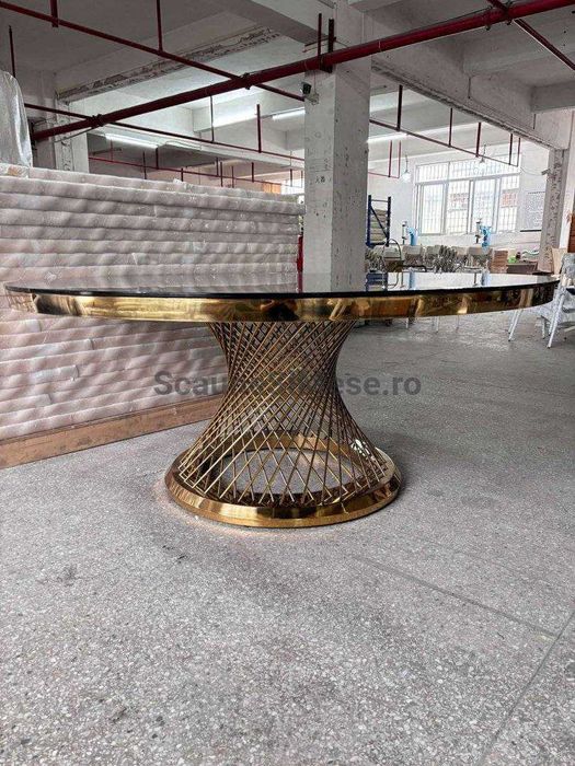 Masa Nunta Aurie, Evenimente, Luxury, Rotunda, 150cm, Baza Spirala