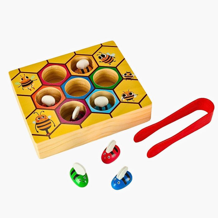 Дървена образователна играчка Пчелички с медена пита Монтесори