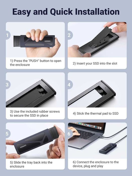 Adaptor SSD M.2 NGFF PCIe / NVMe la USB 3.0 USB-C rack extern carcasa