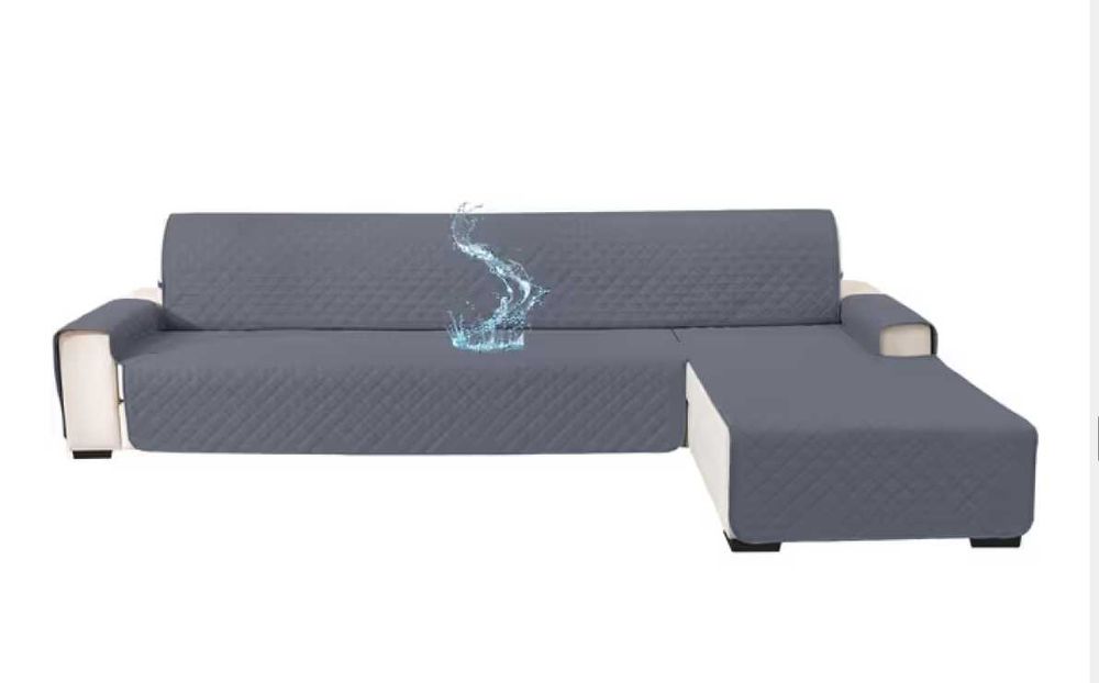 Husa canapea coltar impermeabila 4 locuri 280 cm - reversibila stanga/dreapta, gri inchis