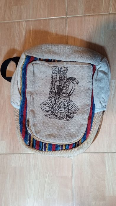 Rucsac dama cu desen elefant, material canepa/bumbac, Nepal