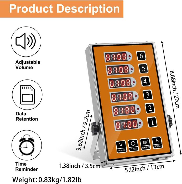 Шест канален кухненски таймер-дигитален с функция напомняне YOOYIST