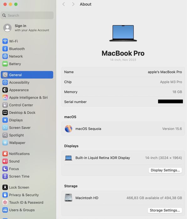 MacBook Pro 14-inch/ M3 Pro / 18 Gb RAM / 512 Gb / Black / Foarte bun