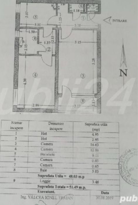 Apartament cu 2 camere , centrala termica