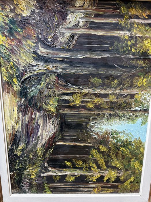 Tablou,pictura in ulei pe panza,peisaj in padure,semnat