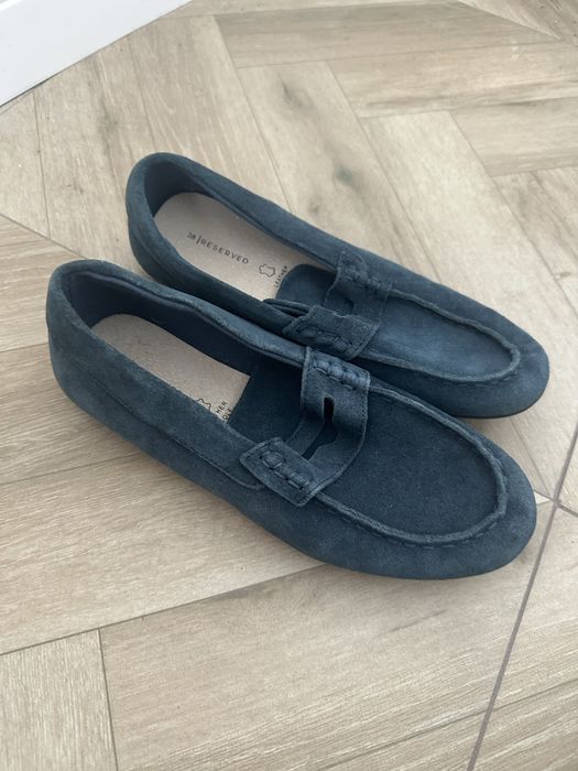 Pantofi / mocasini baieti, albastru, piele intoarsa, noi, nepurtati