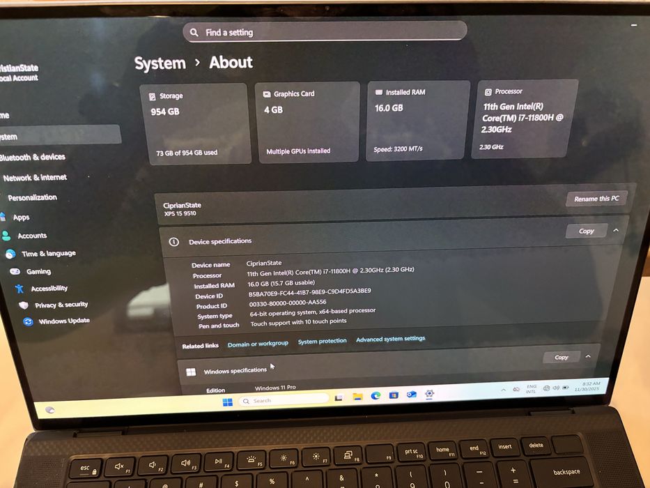 Laptop Dell XPS 15 9510 OLED (3456x2160) i7-11800H, 16GB, SSD 1TB