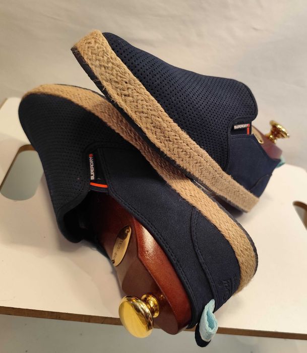 Pantodi mocasini 39 39.5 espadrile Superdry NOI piele naturala moale suede navy