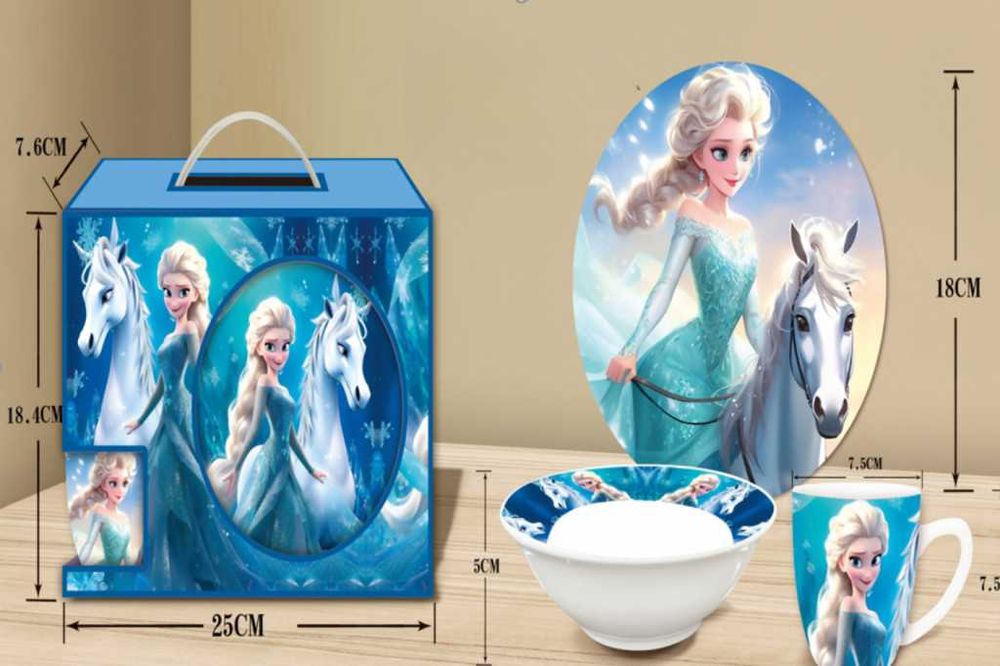 Детски комплект с Анимационни герои от 3 части, чашка, чинийка и купа