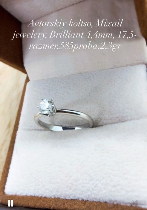 Mixail jewelery, avtorskiy koltso, s brilliantami 4,4mm, 17,5-raxmer,