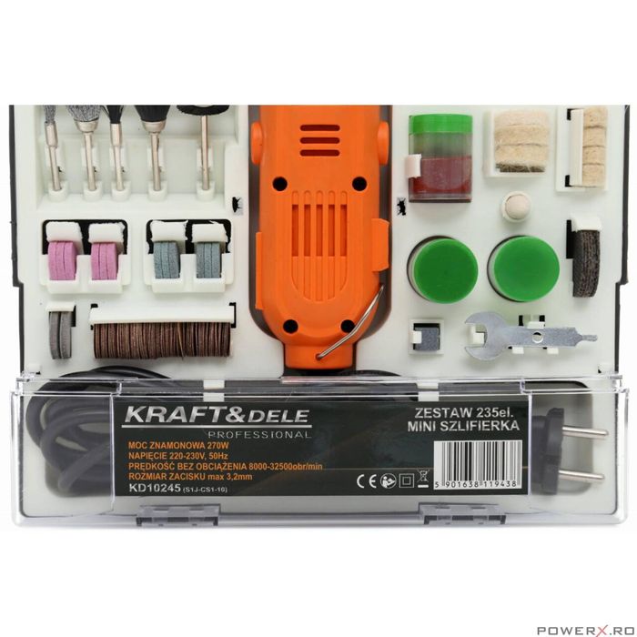 Mini polizor 270 W, biax 235 piese, 32500 rpm, Kraft