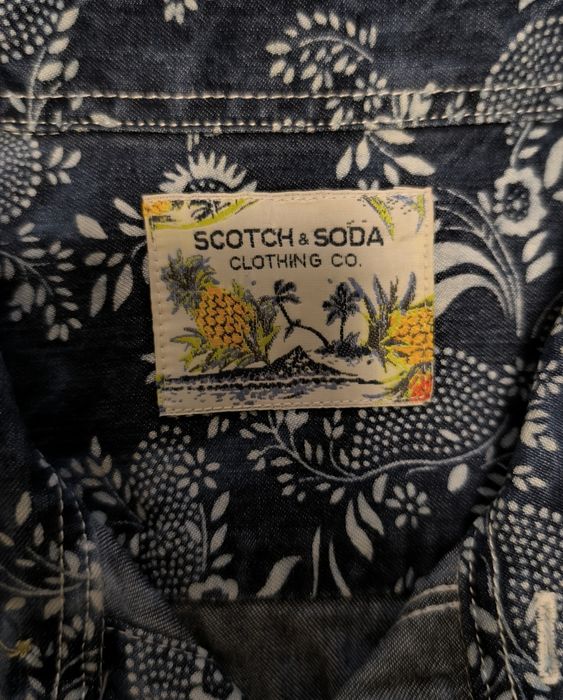 Оригинална памучна риза Scotch & Soda - къс ръкав, флорален деним мотив