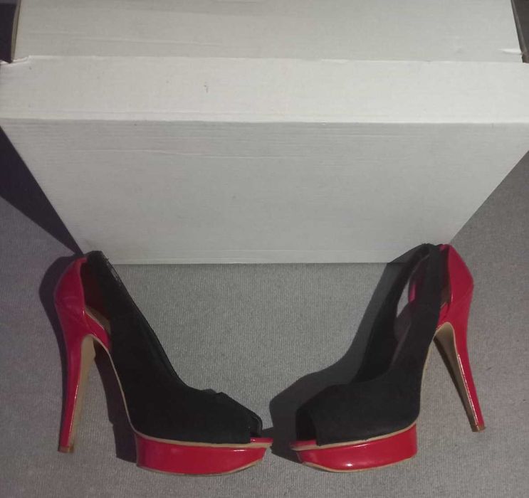 Pantofi dame/femei Habibbi, negri-rosi, cu toc, marimea 39 Ieftini!