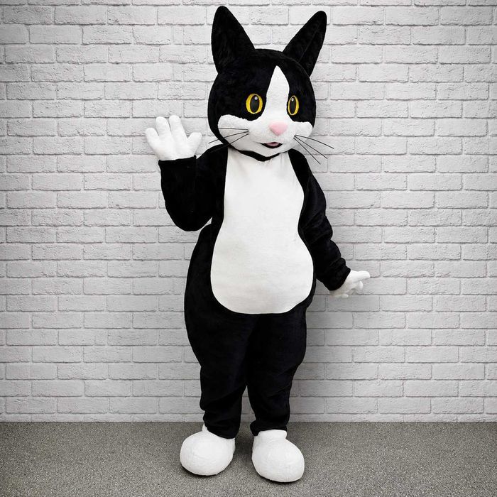 Costum mascotă Felix Pisica alb-negru profesional realizat manual pentru petreceri, evenimente și spectacole copii și adulți