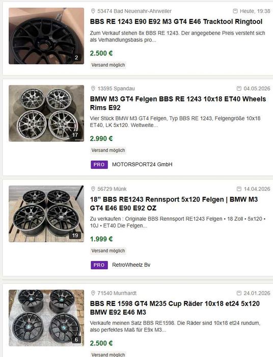 Jante 18" BMW BBS RE GT4 5x120 10j M3 E90 E92 E46 F80 F82 M2 F87 M5 E39