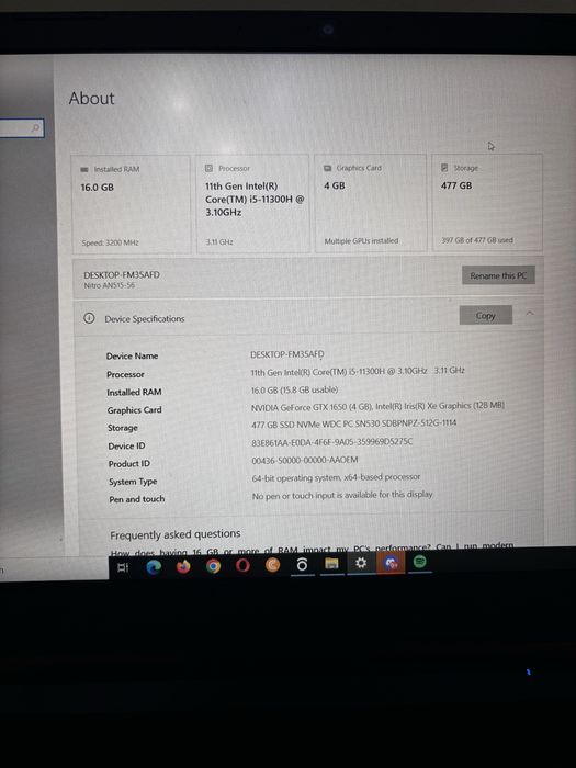Acer Nitro 5 // 16GB RAM// GTX 1650// 512 GB SSD NVMe.2