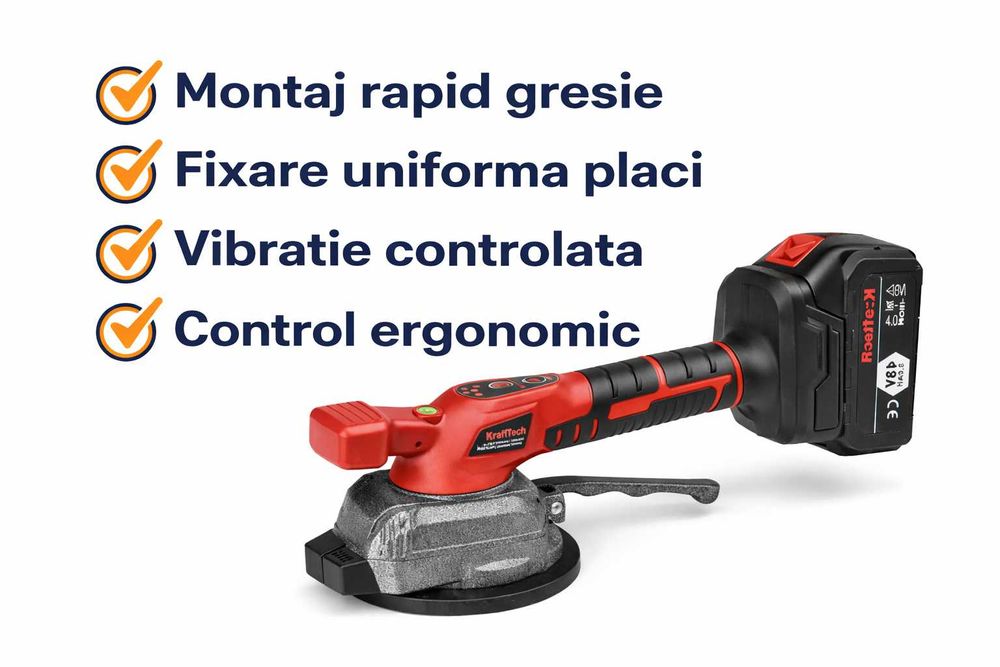 Vibrator placi gresie 48V KraftTech 35kg cu acumulator