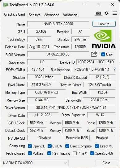 HP Nvidia RTX A2000 6GB