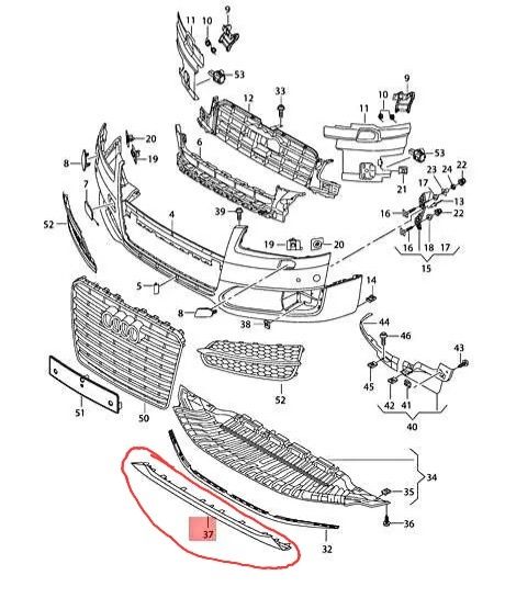 4H0807110C спойлер предна броня A8 S8 D4 facelift bumper лайсна нож