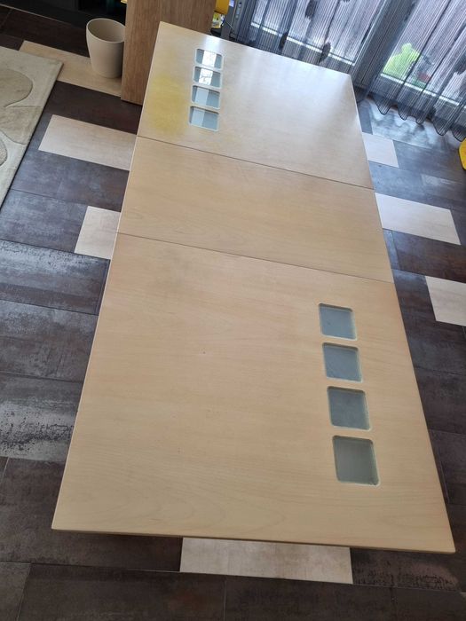 Разтегателна трапезна маса МДФ+стъкло 80/140(180)/75, цвят парен бук