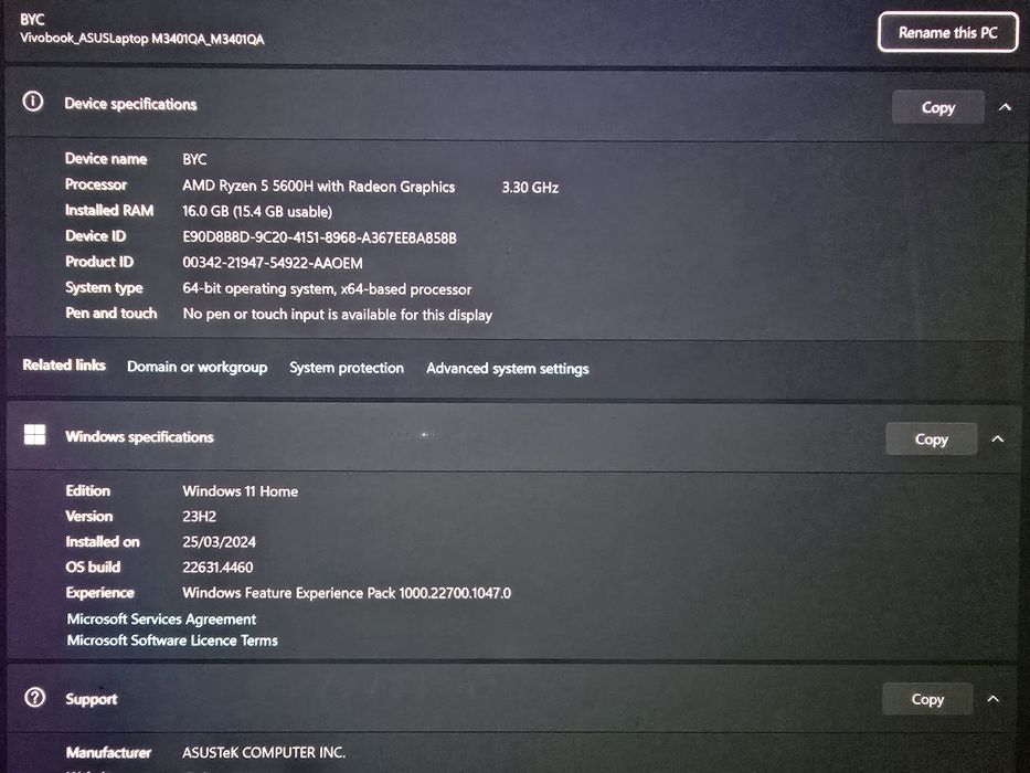 Notebook ASUS VIVOBOOK M3401Q ecran 14"