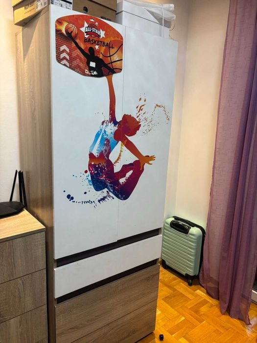 Двукрилен гардероб, бяло и дъб сонома