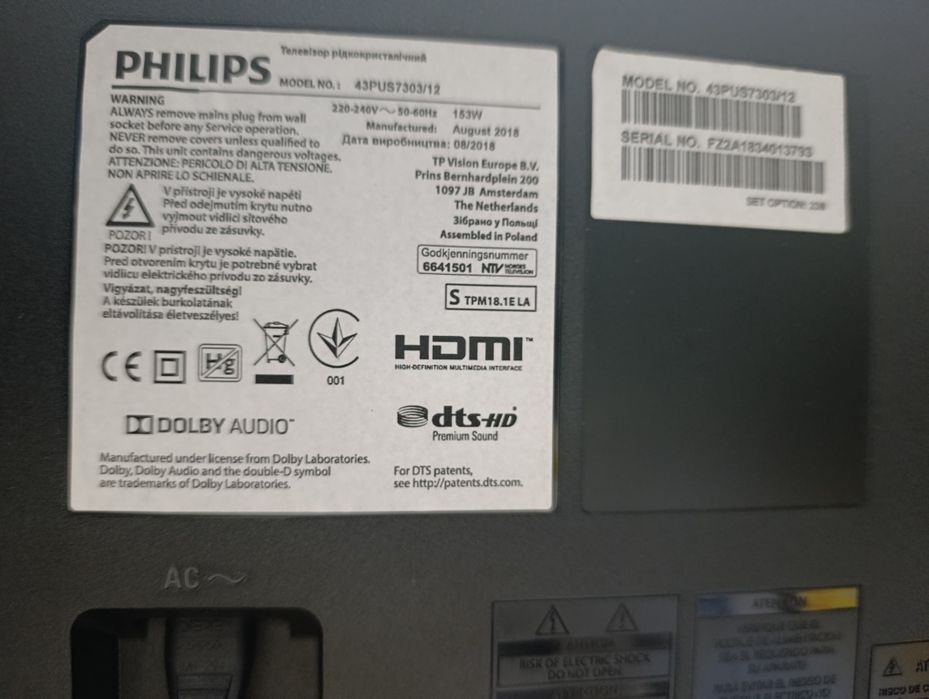Tv Led Philips Ambiloght Android 109cm