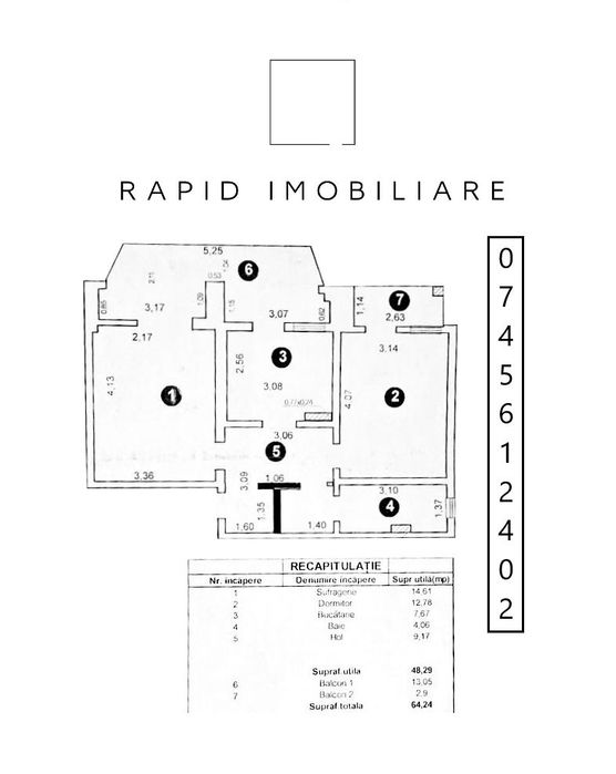 Apartament 2 Camere - Spatios - 64.24 mp - Etaj 3/4 - 2 Babe/Masnita