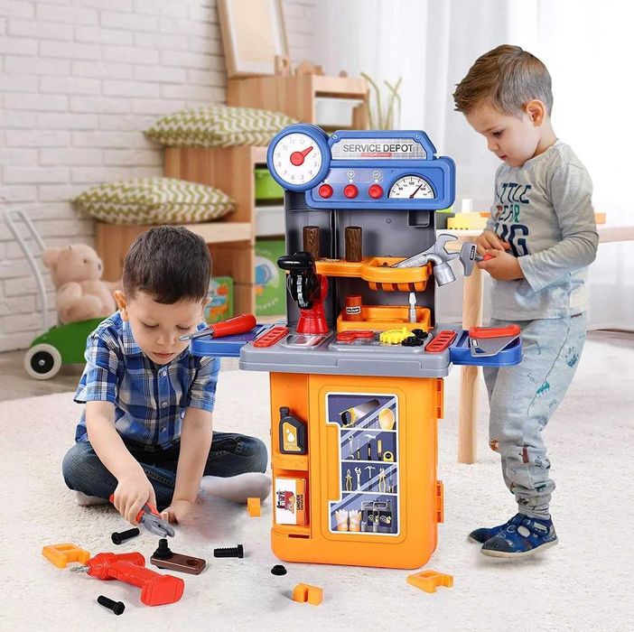 Детский игровой набор инструментов в мобильном чемодане верстак дрель