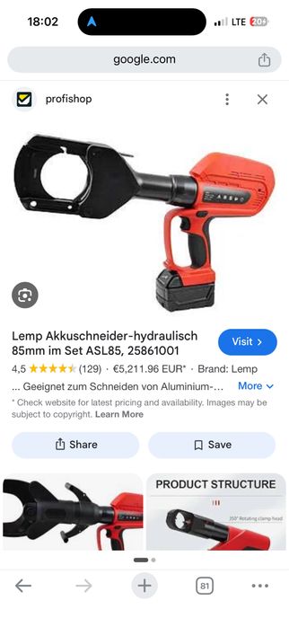 Cleste hidraulic Profesional pentru tăiat cabluri, max. D=85mm