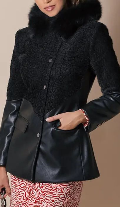 Кожено зимно палто сако яке ефос ephos естествен пух L