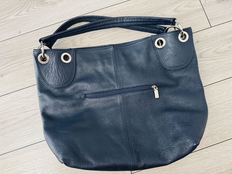 Geanta piele naturala bleumarin