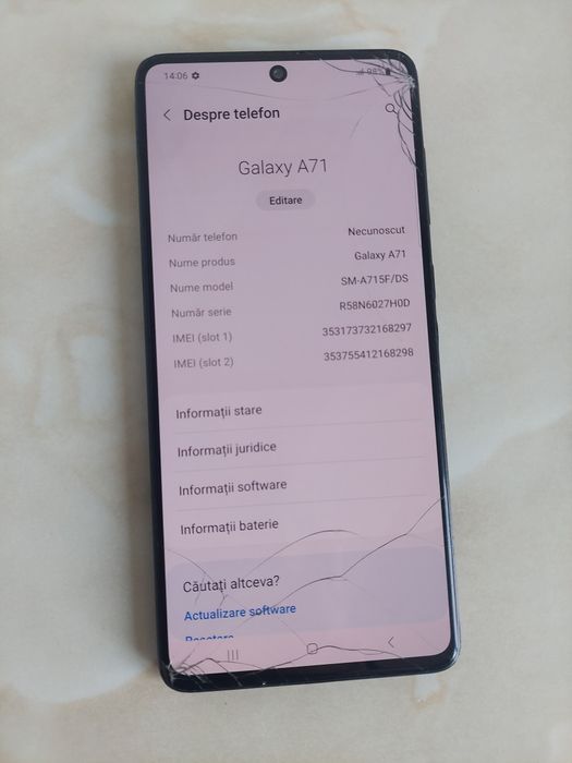 [A71] Vând Samsung Galaxy A71 /cu sticla spartă dar perfect funcțional