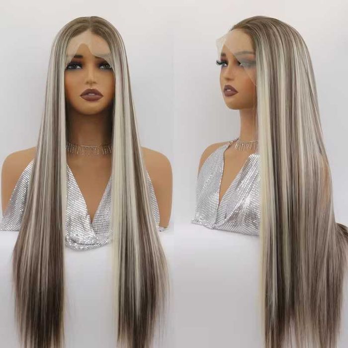 Лейс фронт перука 80 см русо-кафяв микс - синтетична 13х4 Lace Front