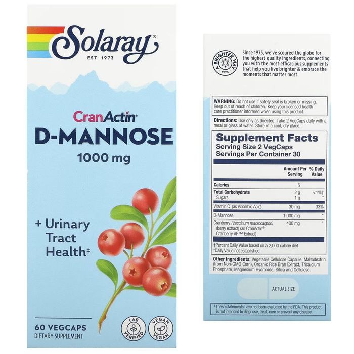 D- Манноза, Solaray, CranActin D-Mannose, Urinary Tract Health - здоро