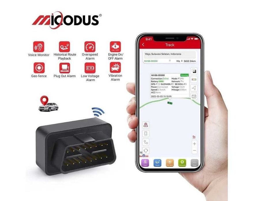 GPS тракер Micodus MV66 – OBD монтаж, аудио, геозони и история