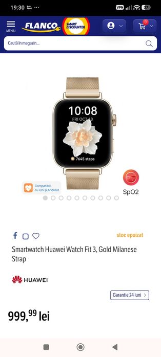 Ceas Smartwatch Huawei Fit 3 Gold Milanese Strap Edition