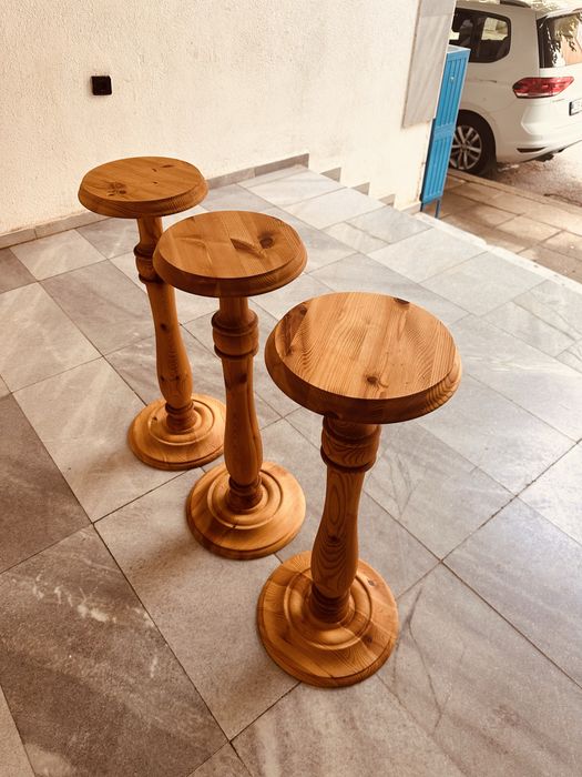 Комплект 3 масивни дървени поставки / pedestal tables / rustic pine