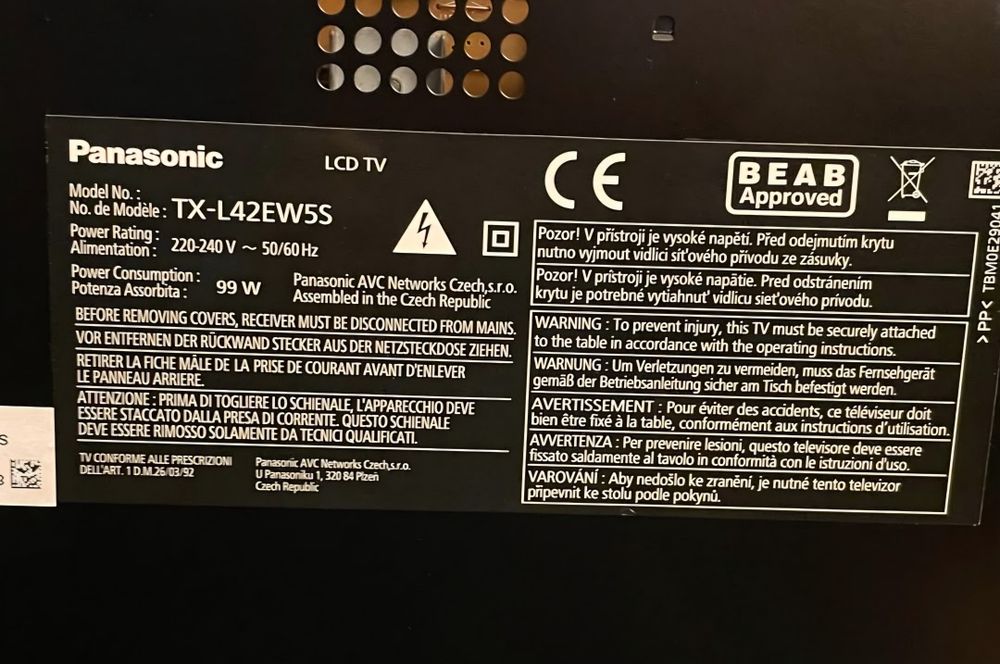Panasonic VIERA Smart TV 42" Full HD LCD mod: TX-L42EW5S